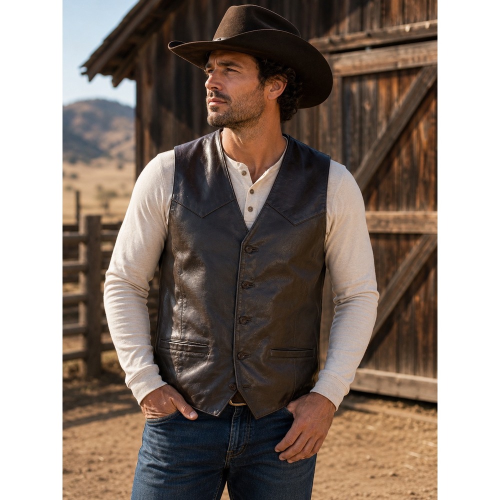Cripple Creek Brown Leather Western Cowboy Vest Mens Large